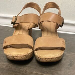 Born Tan Wedge Sandals with Ankle Straps